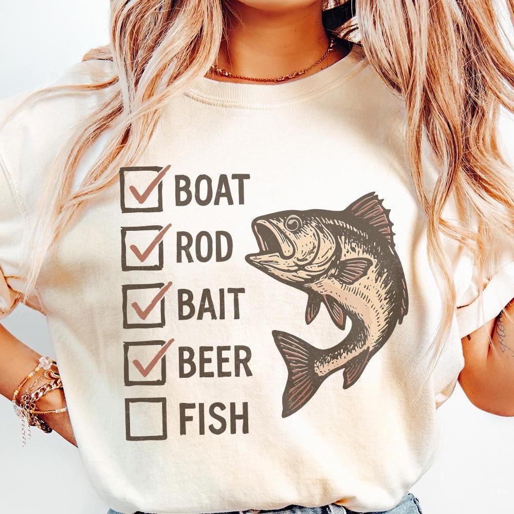 Boat Rod Bait Beer Fish PNG, Funny Fishing Checklist Design - 300 DPI