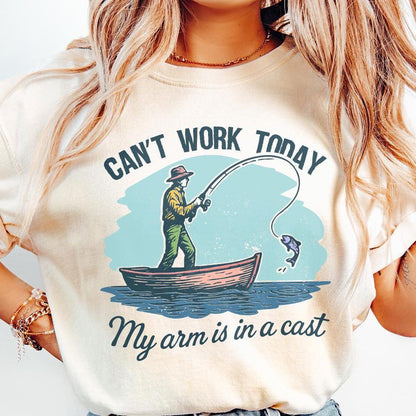 Can’t Work Today My Arm Is In A Cast PNG, Funny Fishing Shirt PNG - 300