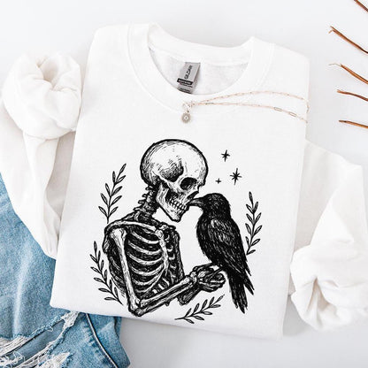 Skeleton And Raven PNG, Gothic Digital Download - 300 DPI Design for