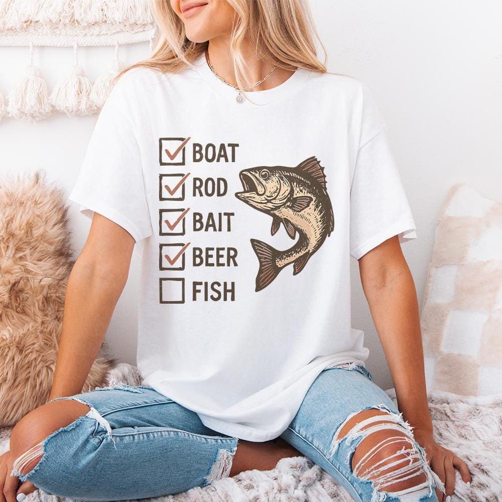 Boat Rod Bait Beer Fish PNG, Funny Fishing Checklist Design - 300 DPI