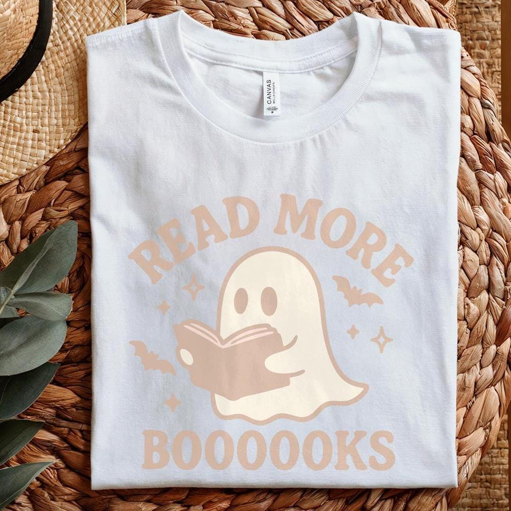 Read More Booooks PNG, Cute Ghost Reading Halloween Shirt - 300 DPI