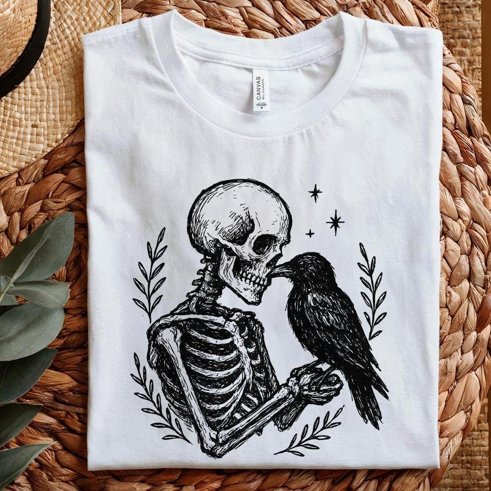 Skeleton And Raven PNG, Gothic Digital Download - 300 DPI Design for