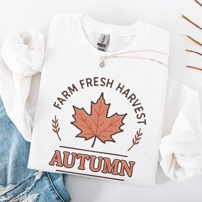 Farm Fresh Harvest Autumn PNG, Fall Maple Leaf Shirt Design - 300 DPI