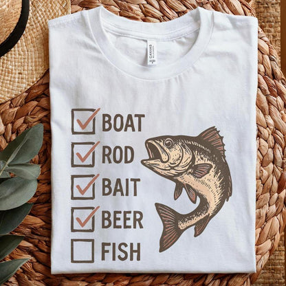 Boat Rod Bait Beer Fish PNG, Funny Fishing Checklist Design - 300 DPI