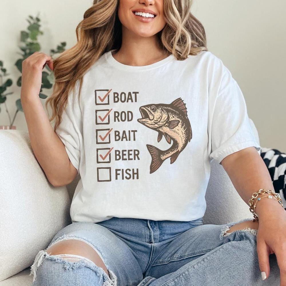 Boat Rod Bait Beer Fish PNG, Funny Fishing Checklist Design - 300 DPI