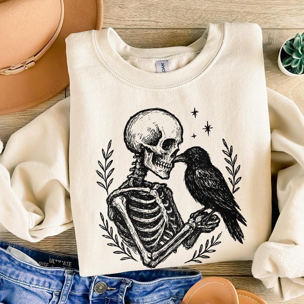 Skeleton And Raven PNG, Gothic Digital Download - 300 DPI Design for