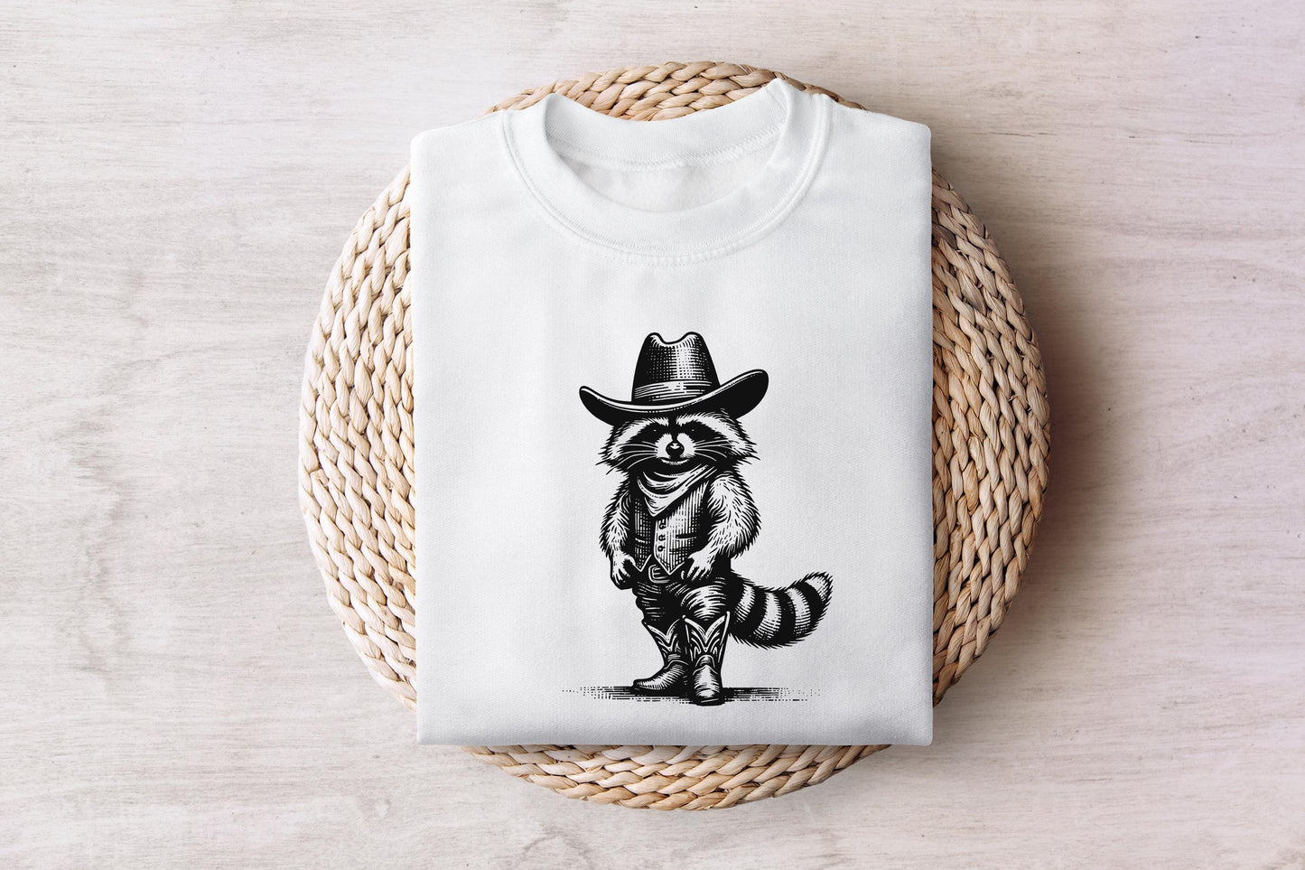 Western Raccoon PNG, Vintage Distressed Animal Lover Designs - 300 DPI