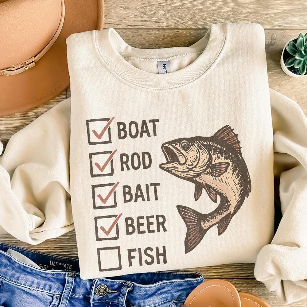 Boat Rod Bait Beer Fish PNG, Funny Fishing Checklist Design - 300 DPI