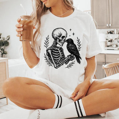 Skeleton And Raven PNG, Gothic Digital Download - 300 DPI Design for