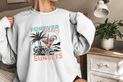 Forever Chasing Sunsets SVG & PNG, Retro Summer Beach Designs - 300 DPI