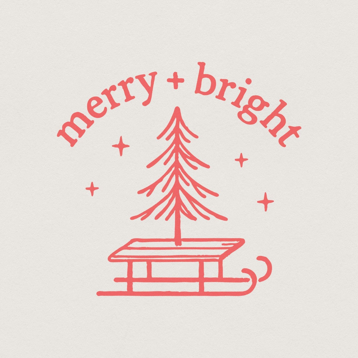Merry + Bright PNG, Christmas Tree Sled PNG - 300 DPI Design for T-Shirt