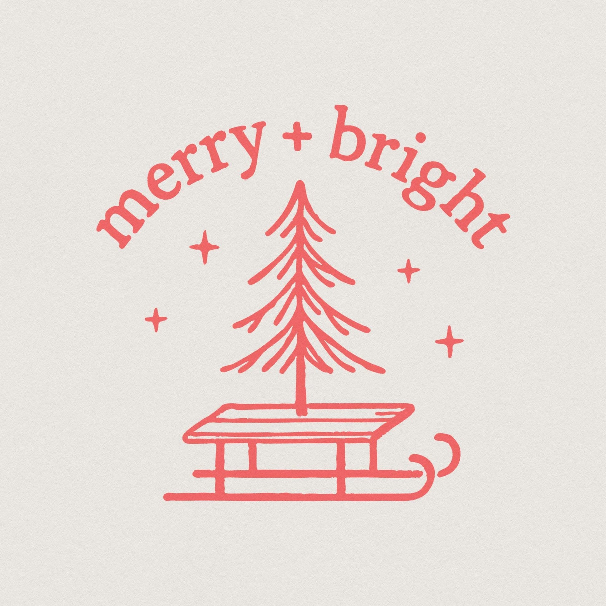 Merry + Bright PNG, Christmas Tree Sled PNG - 300 DPI Design for T-Shirt