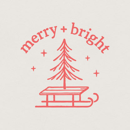 Merry + Bright PNG, Christmas Tree Sled PNG - 300 DPI Design for T-Shirt