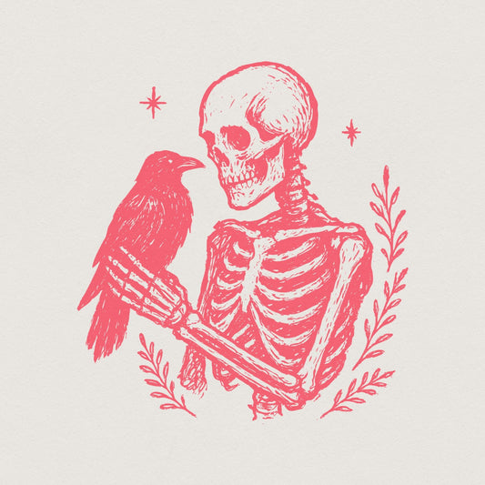 Skeleton Raven PNG, Gothic Halloween Decor - 300 DPI Design for T-Shirt