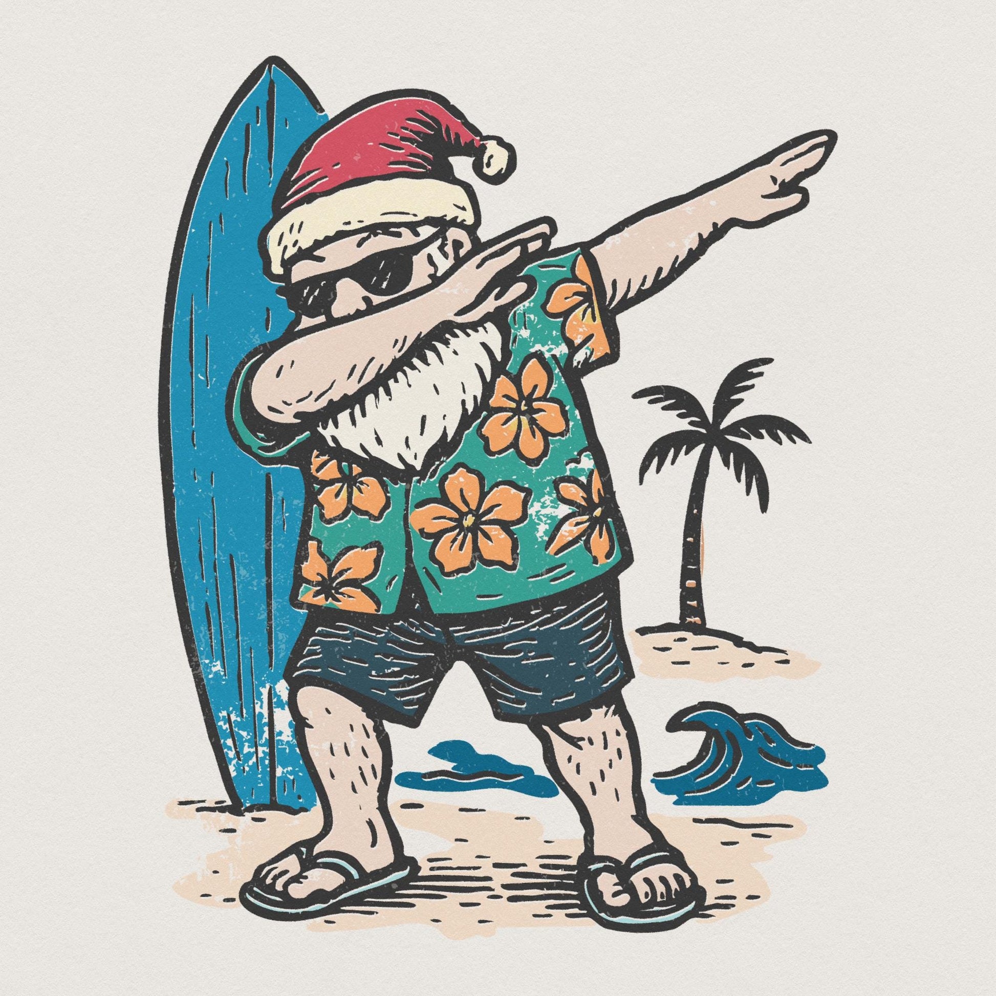 Santa Claus Dabbing PNG, Surfing Christmas Shirt PNG - 300 DPI Design for
