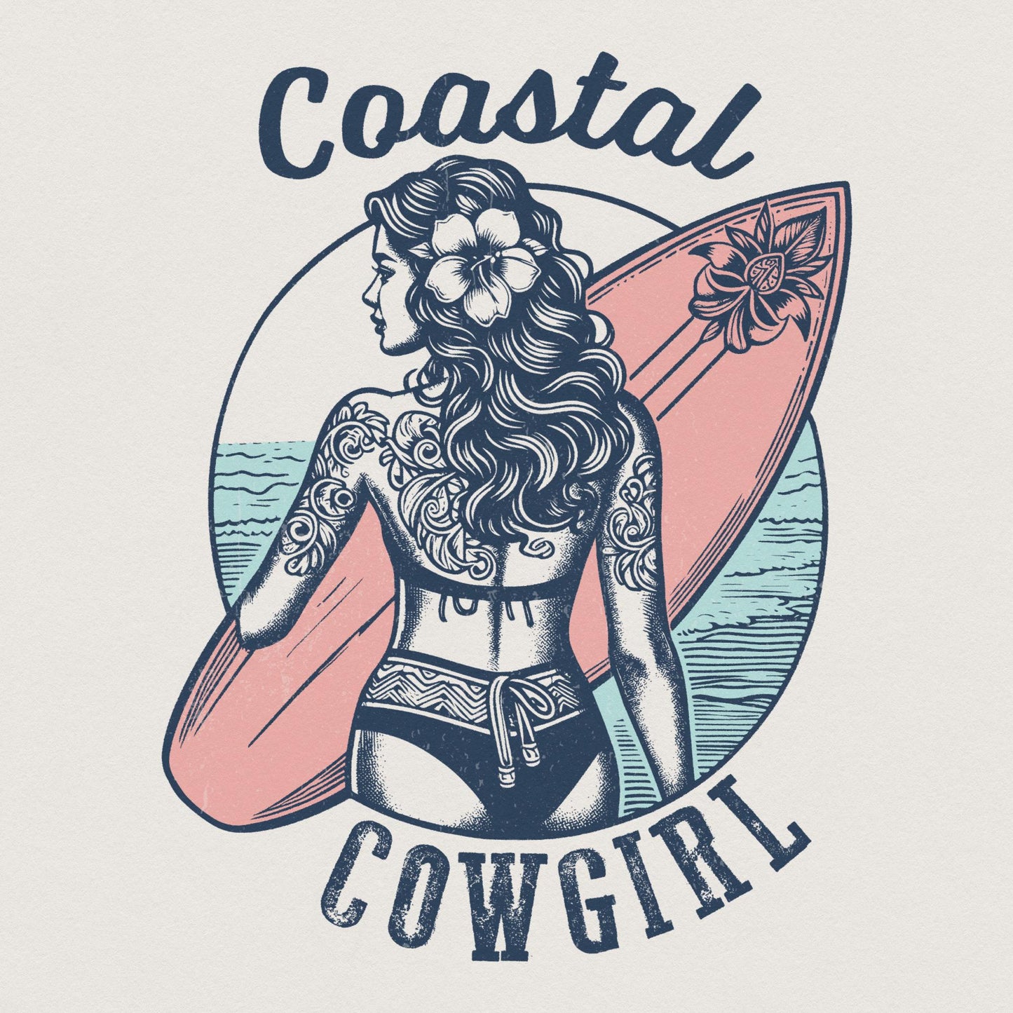 Retro Coastal Cowgirl PNG, Vintage Surf Girl Sublimation - 300 DPI Design