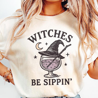 Witches Be Sippin' PNG, Funny Witch Hat and Potion Drink Art - 300 DPI
