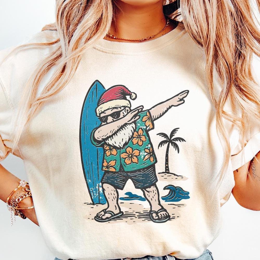 Santa Claus Dabbing PNG, Surfing Christmas Shirt PNG - 300 DPI Design for