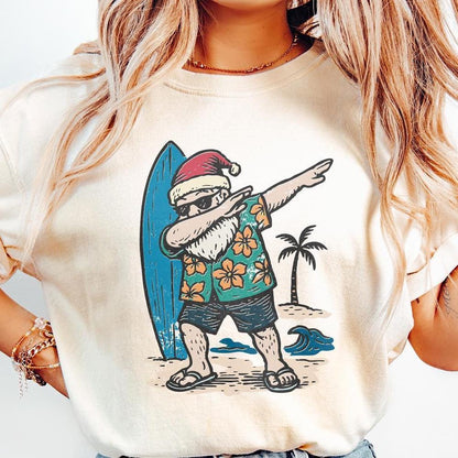 Santa Claus Dabbing PNG, Surfing Christmas Shirt PNG - 300 DPI Design for