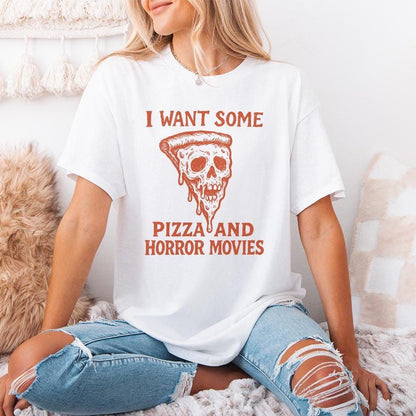 I Want Some Pizza And Horror Movies PNG, Funny Pizza Skull Art - 300 DPI
