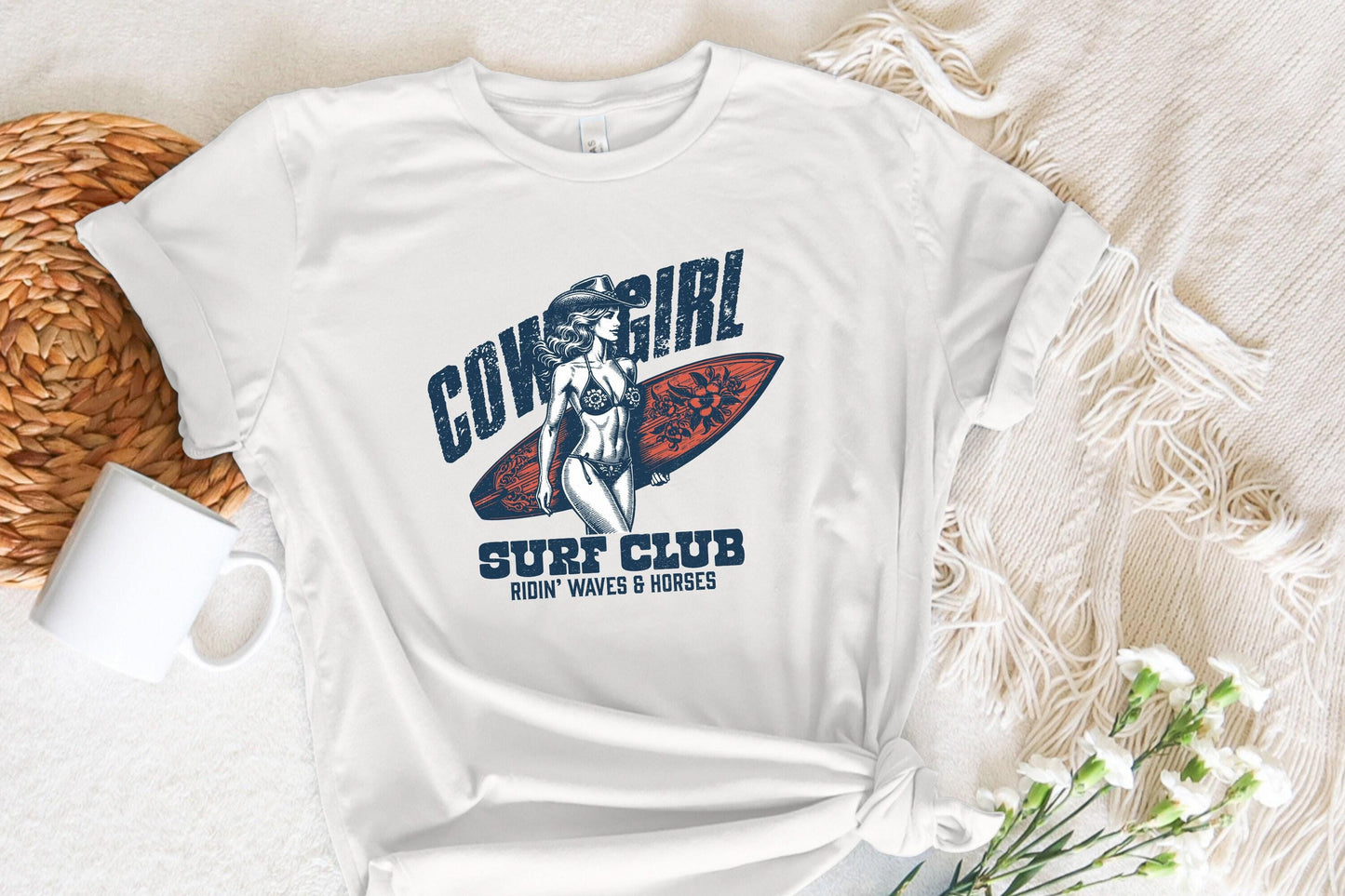 Cowgirl Surf Club PNG, Coastal Western Shirt Design - 300 DPI Design for