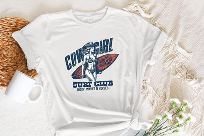 Cowgirl Surf Club PNG, Coastal Western Shirt Design - 300 DPI Design for