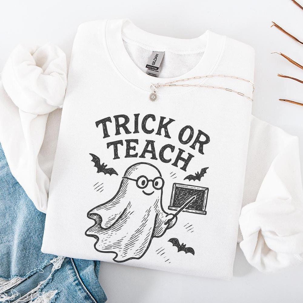 Trick Or Teach PNG, Ghost Teacher Digital Download - 300 DPI Design for