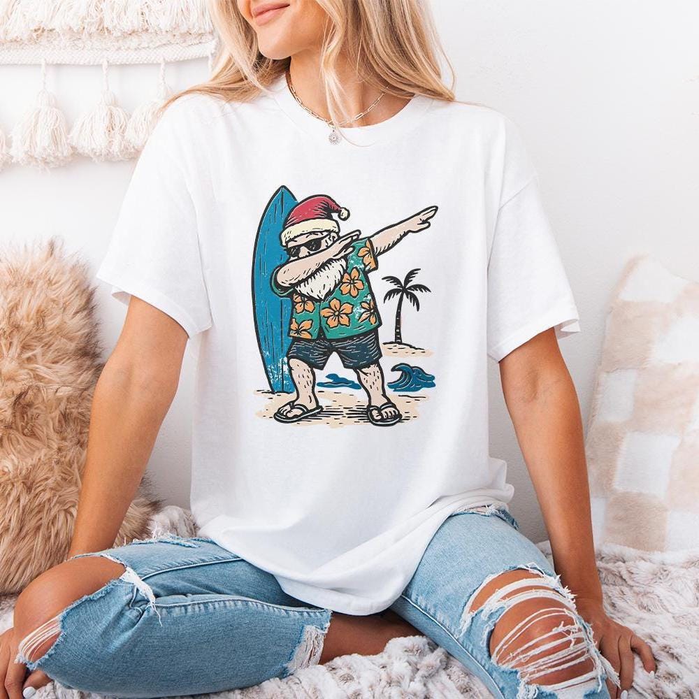 Santa Claus Dabbing PNG, Surfing Christmas Shirt PNG - 300 DPI Design for