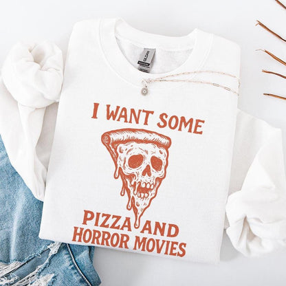 I Want Some Pizza And Horror Movies PNG, Funny Pizza Skull Art - 300 DPI