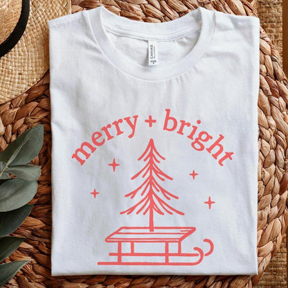 Merry + Bright PNG, Christmas Tree Sled PNG - 300 DPI Design for T-Shirt
