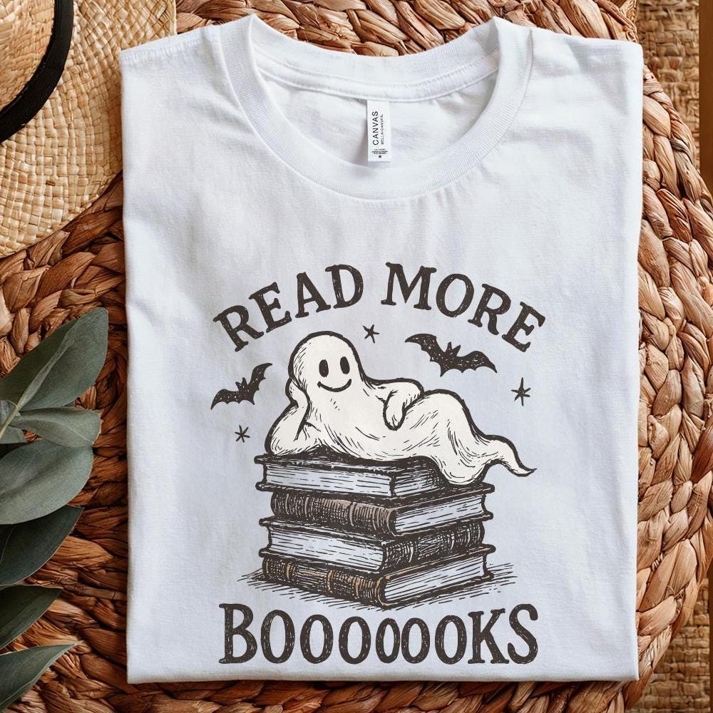 Read More Booooks PNG, Cute Ghost Reading Shirt - 300 DPI Design for