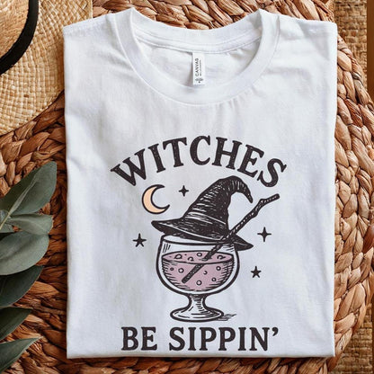 Witches Be Sippin' PNG, Funny Witch Hat and Potion Drink Art - 300 DPI