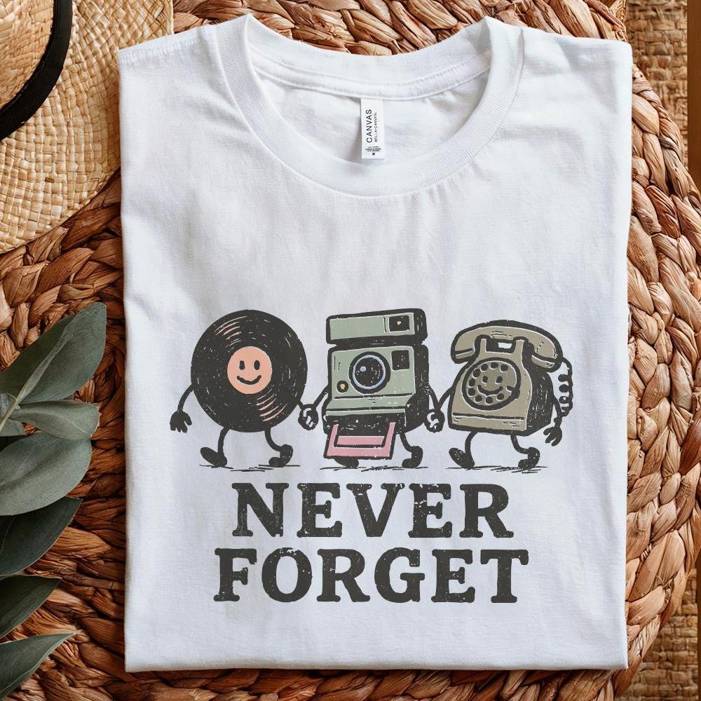 Never Forget PNG, Retro Vinyl Camera Phone Printable - 300 DPI Design for