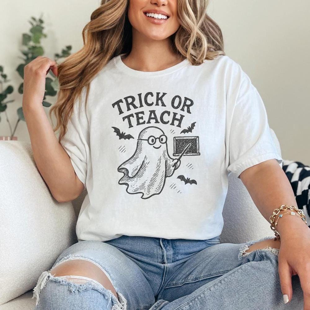 Trick Or Teach PNG, Ghost Teacher Digital Download - 300 DPI Design for