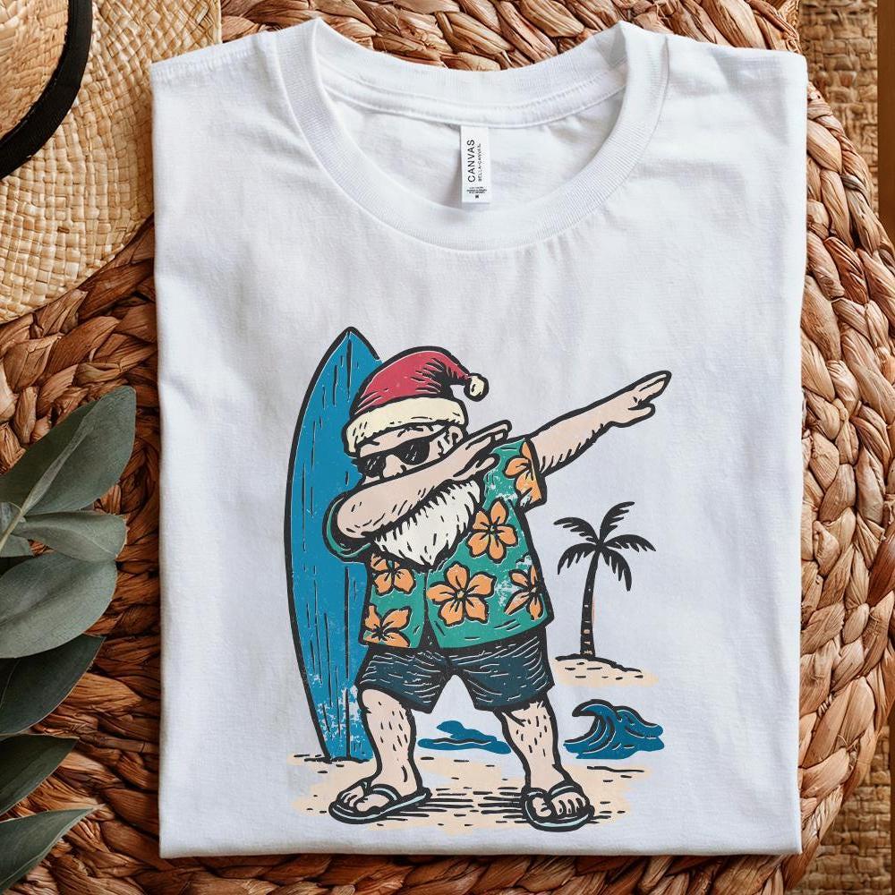 Santa Claus Dabbing PNG, Surfing Christmas Shirt PNG - 300 DPI Design for