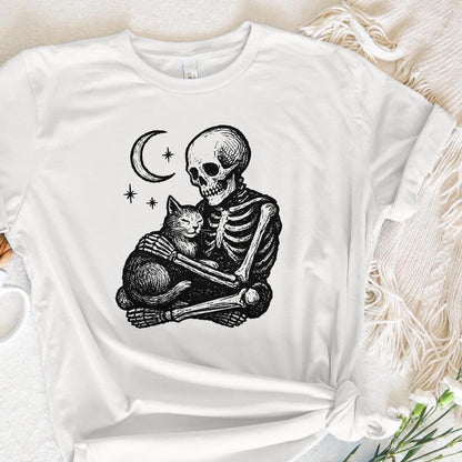 Gothic Skeleton Hugging Cat PNG, Celestial Night Pet Art - 300 DPI Design