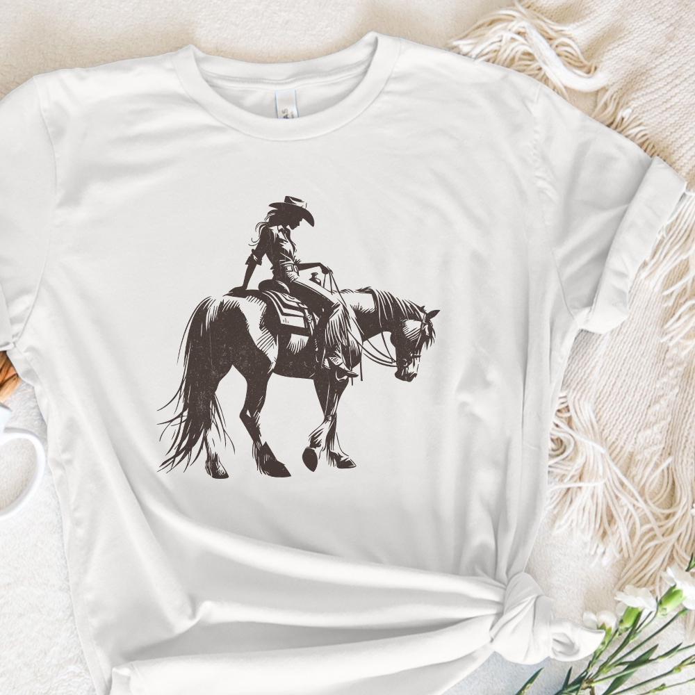 Cowgirl Sketch on Horseback PNG, Abstract Western Illustration - 300 DPI