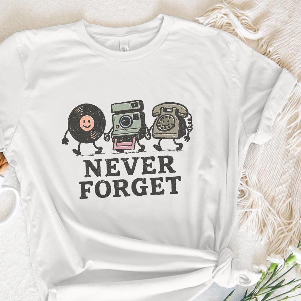 Never Forget PNG, Retro Vinyl Camera Phone Printable - 300 DPI Design for