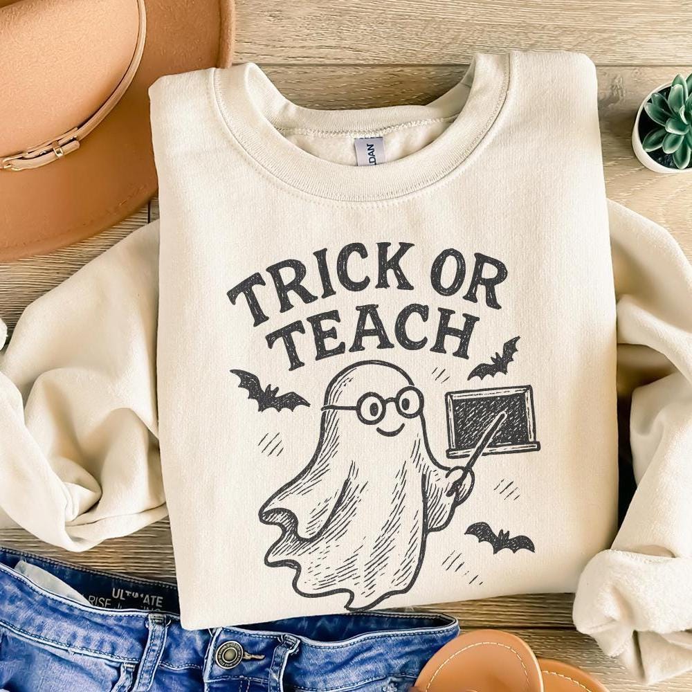 Trick Or Teach PNG, Ghost Teacher Digital Download - 300 DPI Design for
