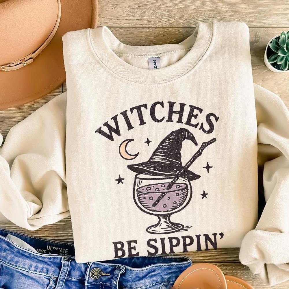 Witches Be Sippin' PNG, Funny Witch Hat and Potion Drink Art - 300 DPI