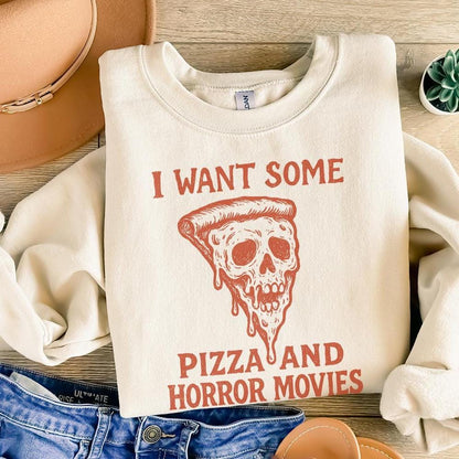 I Want Some Pizza And Horror Movies PNG, Funny Pizza Skull Art - 300 DPI