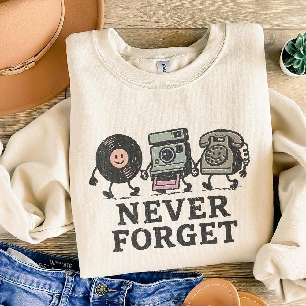 Never Forget PNG, Retro Vinyl Camera Phone Printable - 300 DPI Design for