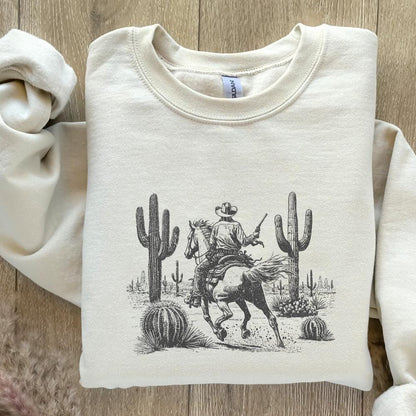Wild West Cowboy PNG, Retro Desert Horseback Riding - 300 DPI Design for