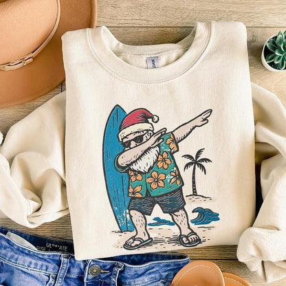 Santa Claus Dabbing PNG, Surfing Christmas Shirt PNG - 300 DPI Design for