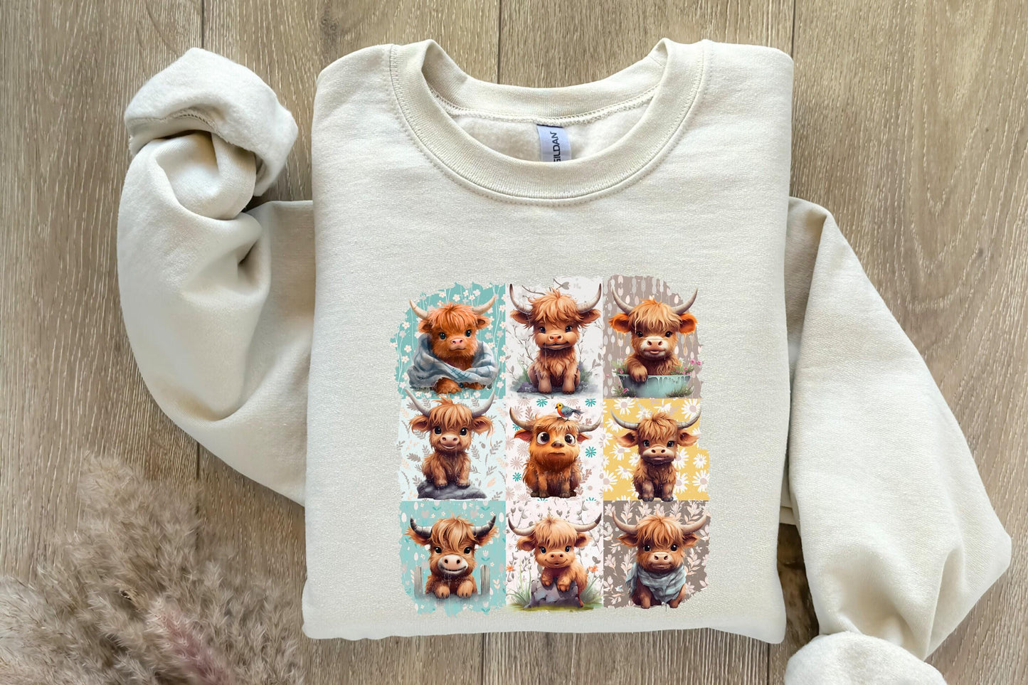 Retro Boho Highland Cow PNG, Floral Sublimation Design - 300 DPI Design