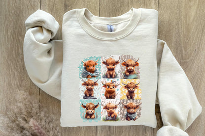 Retro Boho Highland Cow PNG, Floral Sublimation Design - 300 DPI Design