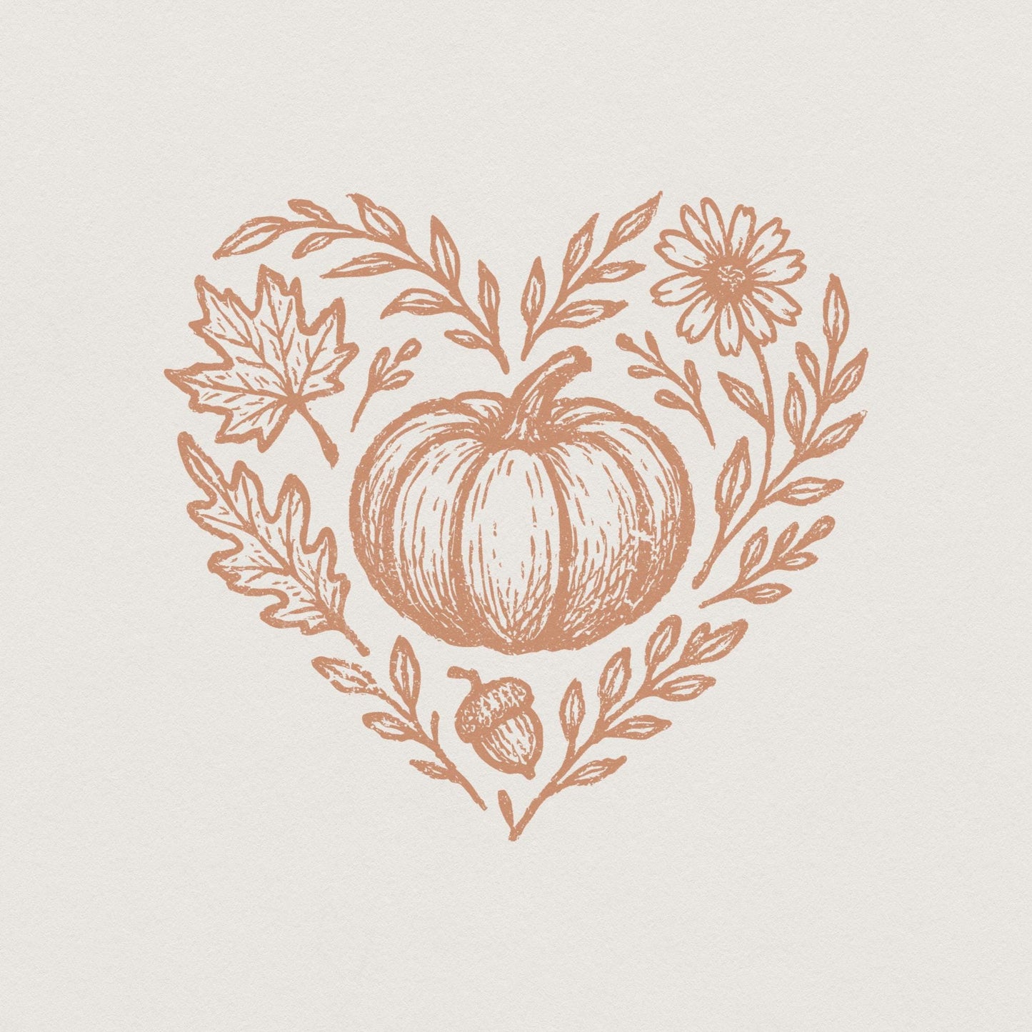 Pumpkin PNG, Fall Floral Heart Digital Download - 300 DPI Design for