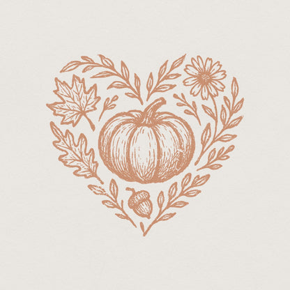 Pumpkin PNG, Fall Floral Heart Digital Download - 300 DPI Design for
