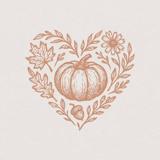 Pumpkin PNG, Fall Floral Heart Digital Download - 300 DPI Design for