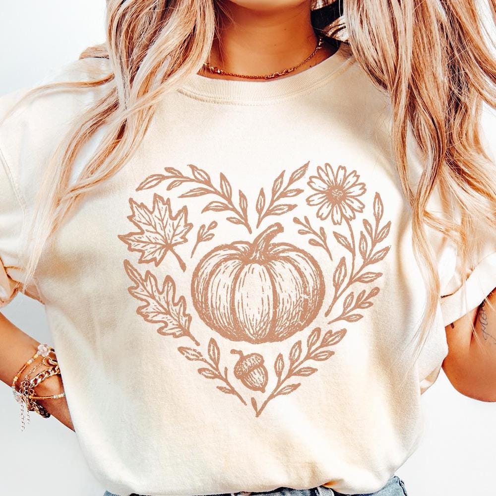Pumpkin PNG, Fall Floral Heart Digital Download - 300 DPI Design for